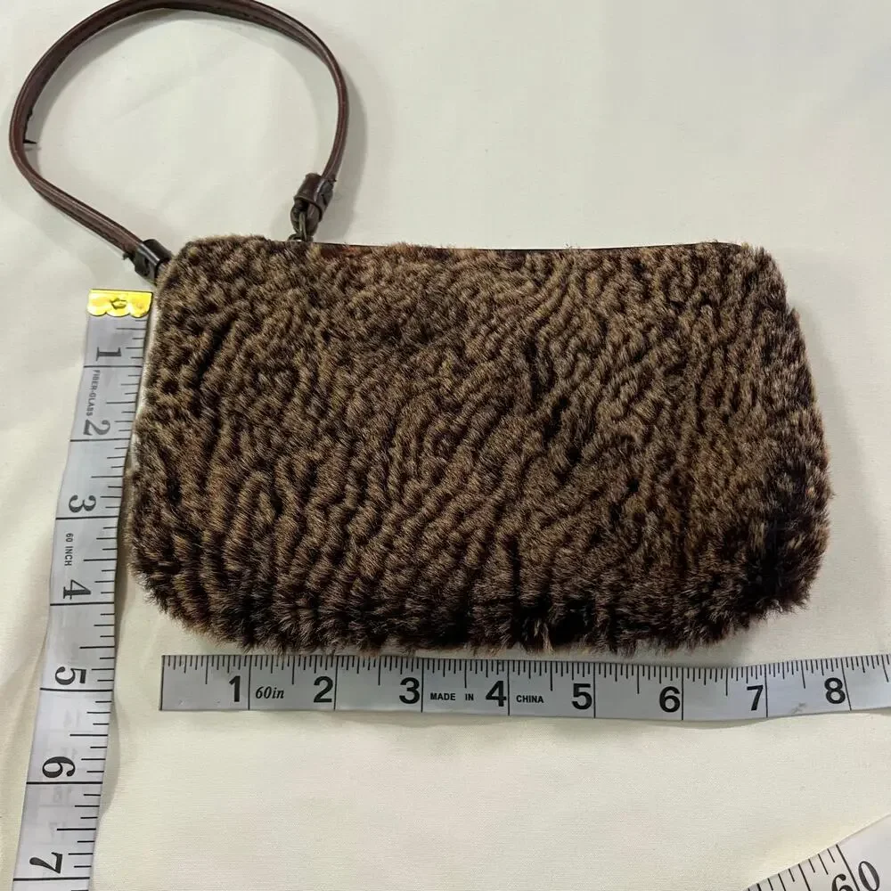 Patricia Nash Brown Genuine Leather Sheepskin Fur Wristlet Pouch Rustic